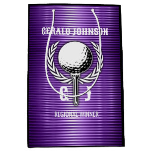 Purple Metallic Lines Golf Monogram Design Medium Gift Bag
