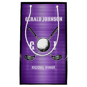 Purple Metallic Lines Golf Monogram Design Small Gift Bag