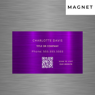 Purple metallic minimalist elegant QR code Magnetic Business Card