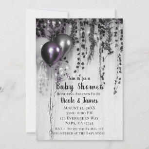 Purple Metallic Party Balloons Ivy Baby Shower Invitation