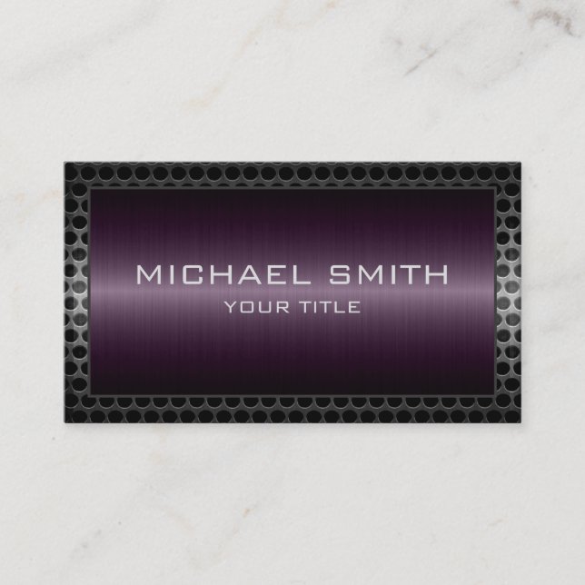 Purple Metallic Professional Elegant Metal Border Business Card (Front)