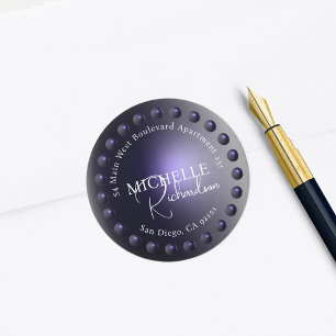 Purple Metallic Round Return Address Label