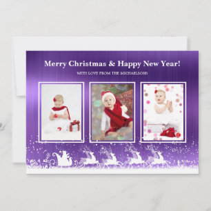 Purple Metallic Sleigh Snow Photo Christmas Holiday Card