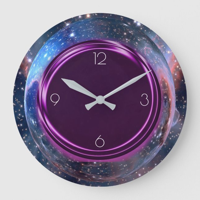 Purple Metallic, Space Travel Galaxy Stars Custom Large Clock (Front)