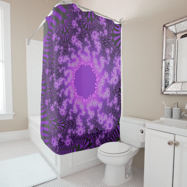 Purple Metallic Sunburst Shower Curtain (In Situ)