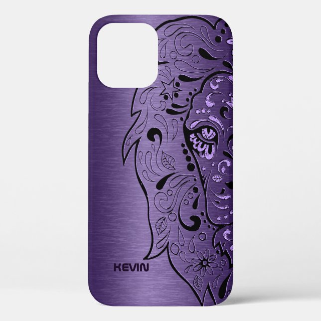 Purple Metallic Texture & Lion Head Sugar Skull Case-Mate iPhone Case (Back)