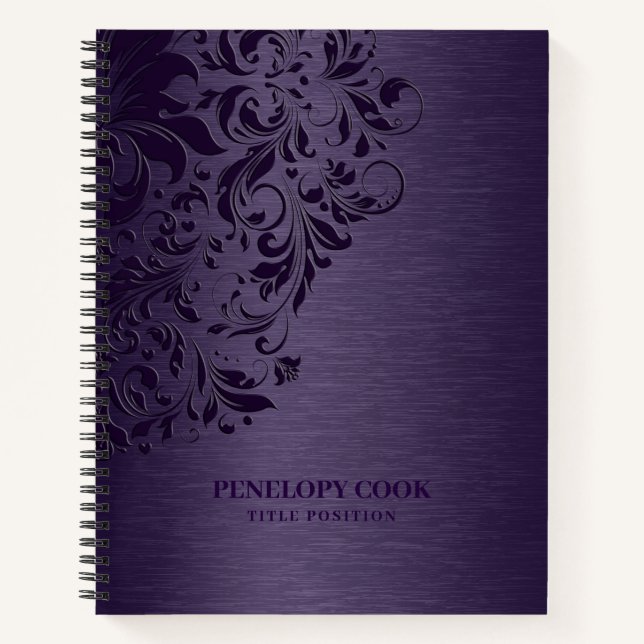 Purple Metallic Texture With Purple Floral Lace Notebook (Front)