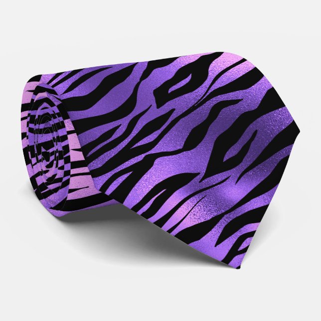 Purple Metallic Tiger Stripes Fur Tie (Rolled)
