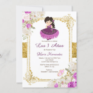 Purple Mexican Dress Third Birthday 1 Invitacion Invitation