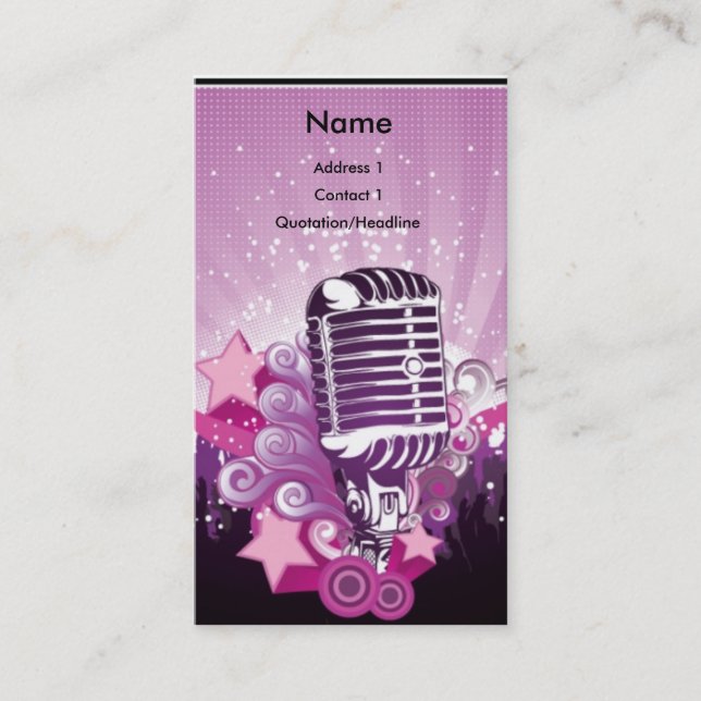 ♫ Purple Mic and Pink stars ♫ Business Card (Front)