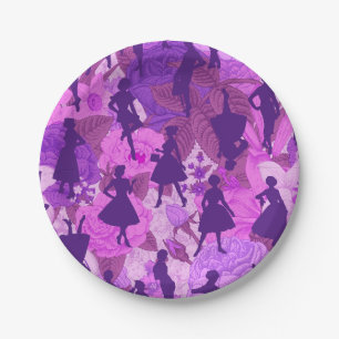 purple mid century 1950s vintage silhouette women  paper plate