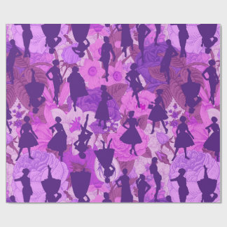 purple mid century 1950s vintage silhouette women wrapping paper