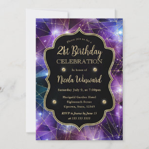 Purple Midnight Crystal Galaxy 21st Birthday photo Invitation