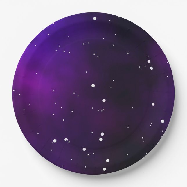 Purple Milkyway Galaxy NightSky Birthday Paper Plate (Front)
