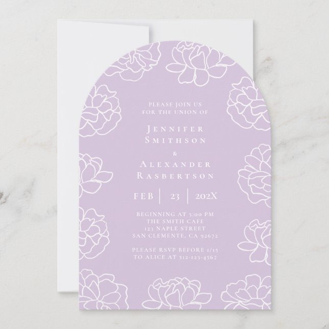 Purple Minimal Botanical Wedding Invitation (Front)