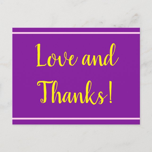 Purple, Minimal & Elegant "Love and Thanks!" Card (Front)