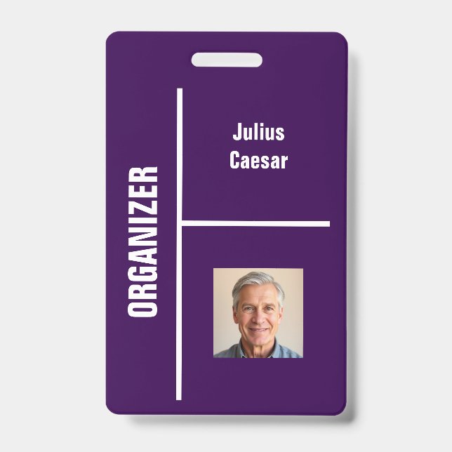 Purple Minimal Organiser Event ID Badge (Front)