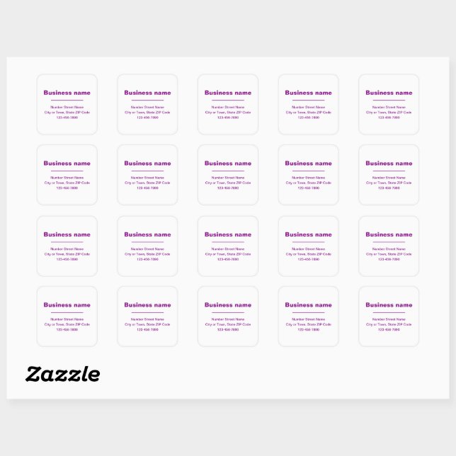 Purple Minimal Plain Texts of Brand on White Square Sticker (Sheet)