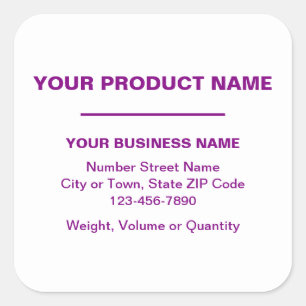 Purple Minimal Plain Texts of Product on White Square Sticker