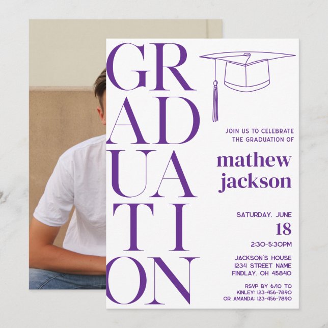 Purple Minimalist '24 Graduation Party Personalise Invitation (Front/Back)