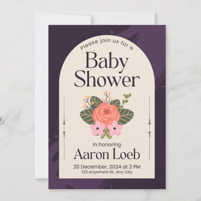Purple Minimalist Baby Shower Invitation (Front)