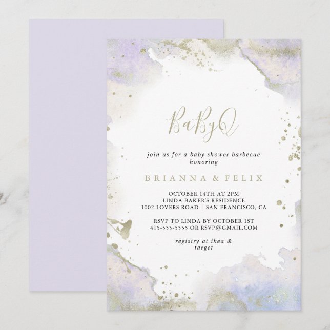 Purple Minimalist BabyQ Baby Shower Barbecue Invitation (Front/Back)