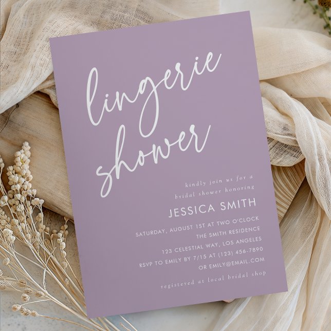 Purple Minimalist Boho Script Lingerie Shower Invitation (Creator Uploaded)