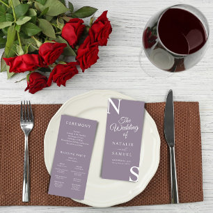 Purple Minimalist & Bold Initials Wedding Program