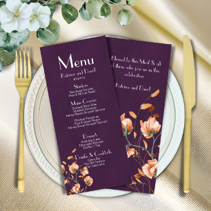 Purple Minimalist Burnt Orange Floral Fall Wedding Menu