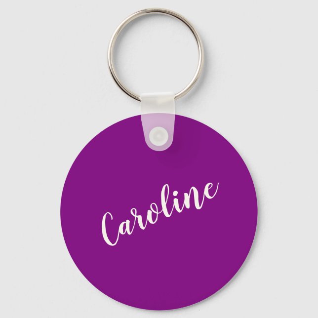 Purple Minimalist Calligraphy Personalised Name  Key Ring (Front)
