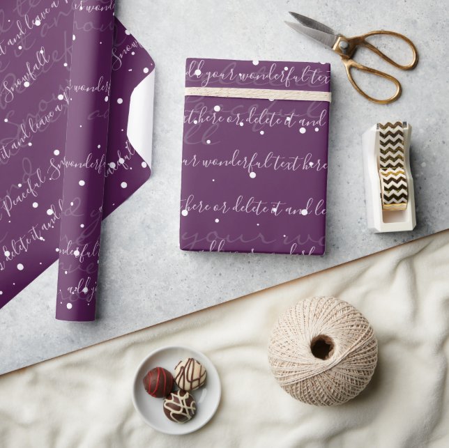 Purple Minimalist Custom Script Text Snowfall Wrapping Paper (Crafts)