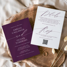 Purple Minimalist Double-Sided Wedding Invitation