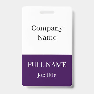 Purple Minimalist Employee Badge No Logo No Photo ID Badge