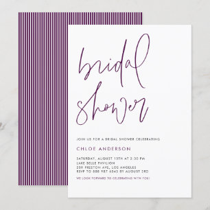 Purple Minimalist Handwritten Bridal Shower Invitation