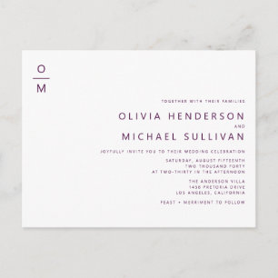 Purple Minimalist Monogram QR Code Wedding Invitation Postcard