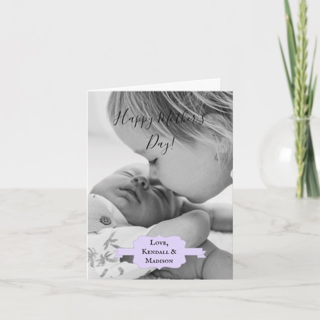 Purple Minimalist Photo Mother's Day Card (Front)