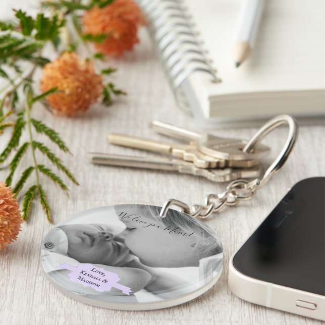 Purple Minimalist Photo Mother's Day Keychain (Front Right)