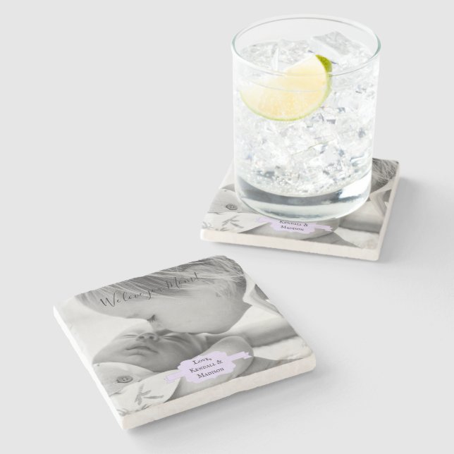 Purple Minimalist Photo Mother's Day Stone Coaster (Side)