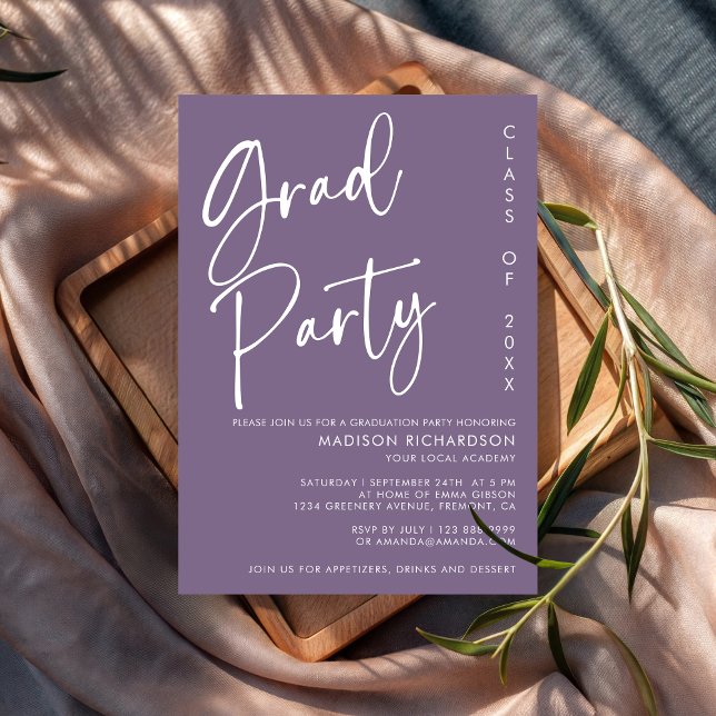Purple Minimalist Script Modern Graduation Party  Invitation (Creator Uploaded)