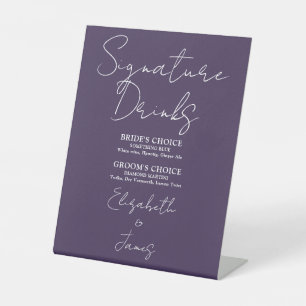 Purple Minimalist Script Signature Drinks Pedestal Sign