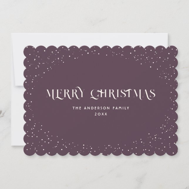 Purple Minimalist Snow Merry Christmas Card (Front)