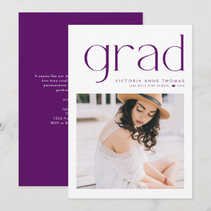 Purple Minimalist Typography Photo Graduation Announcement