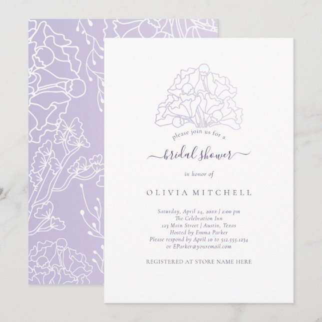 Purple Minimalist Wedding Bridal Shower Invitation (Front/Back)