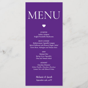 Purple Minimalist Wedding Menu Flat Card
