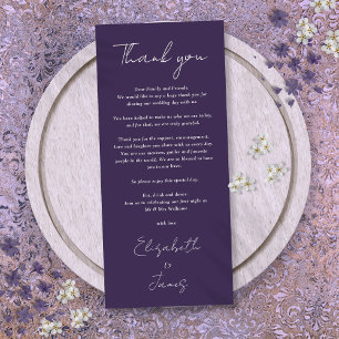 Purple Minimalist Wedding Thank You Place Card