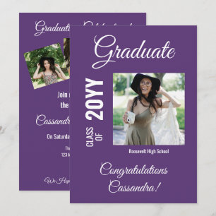 Purple Minimalistic Modern Photo Graduation Party Invitation