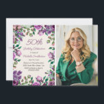 Purple Mint Green Floral 50th Birthday Photo  Invitation<br><div class="desc">Celebrate this golden milestone with a beautiful 50th birthday photo invitation. Surrounded by a frame of watercolor roses, lilacs, and greenery in soft purple and green tones, the design elegantly highlights the party details alongside a personalised photo of the guest of honour. Perfect for honouring life’s half-century milestone, this invitation...</div>