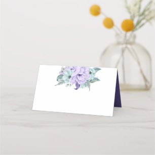 Purple Mint Lavender Watercolor Peonies Place Card