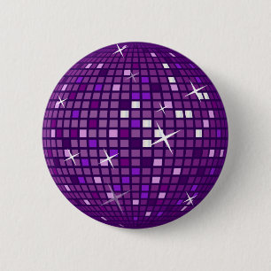 PURPLE MIRROR DISCO BALL 6 CM ROUND BADGE