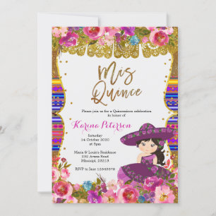 Purple Mis Quince Mexican Birthday Invitation